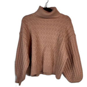 Tahari Chunky Cable Knit Turtleneck Sweater Medium Camel Neutral Cozy